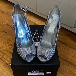Adrianna Papell Glittering Silver Slingback Heels